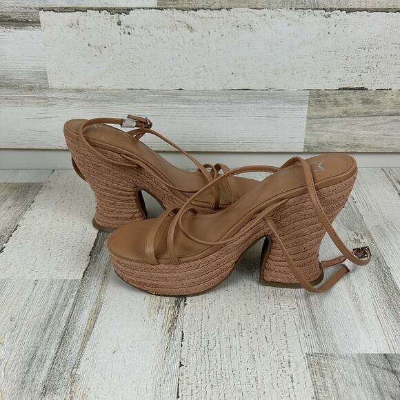 Marc Fisher Womens 8.5 tan leather buckle platform sandal new strappy espadrille - Picture 9 of 12